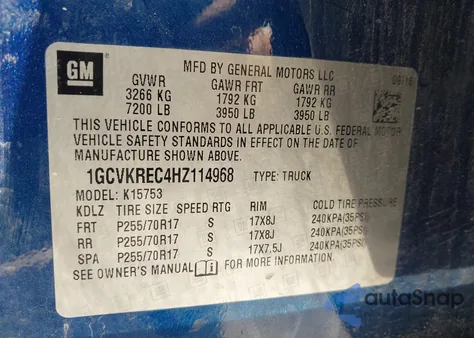 2017 Chevrolet Silverado 1500 1Lt from USA, damaged, VIN 1GCVKREC4HZ114968